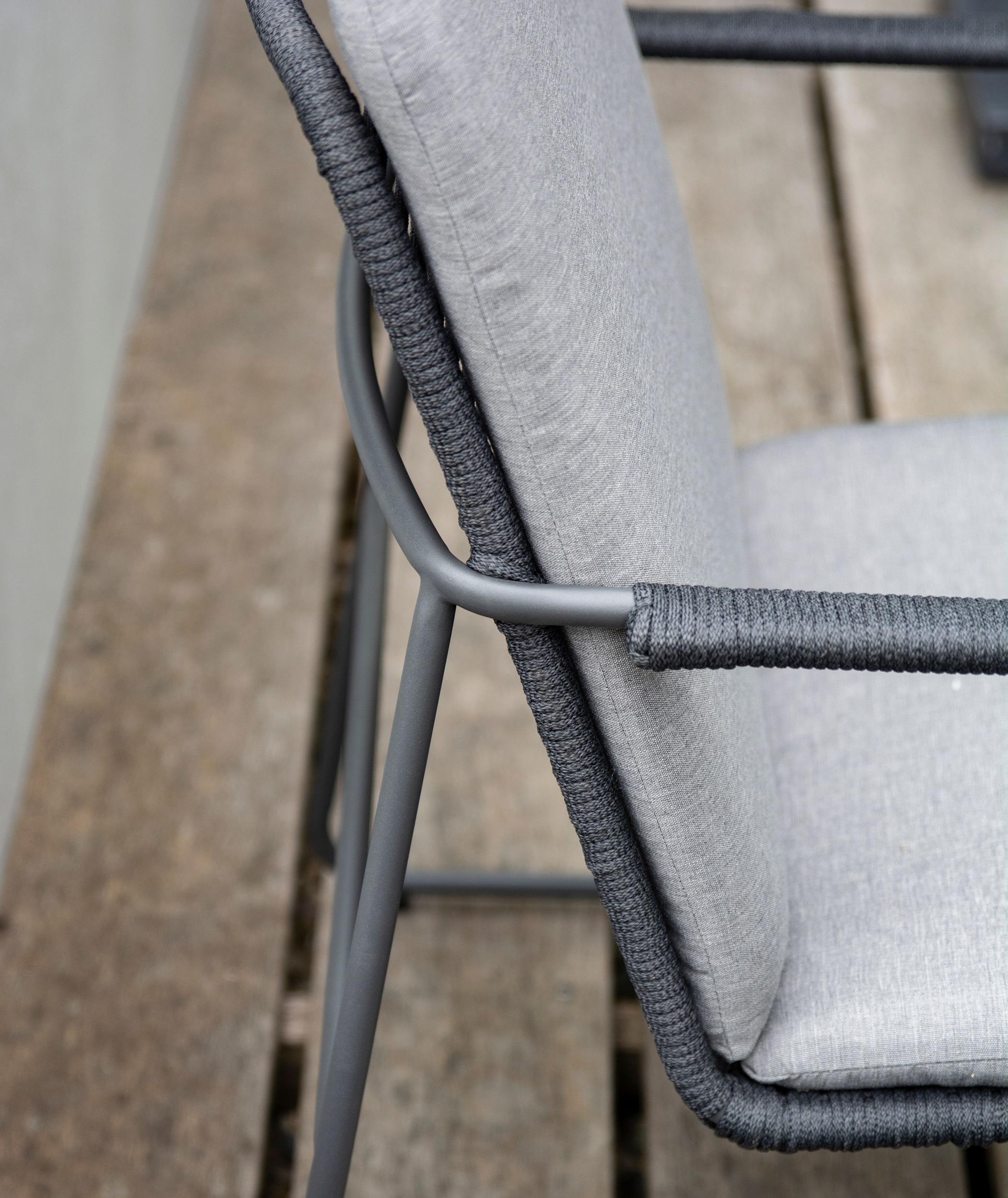 modern garden dining chairs in grey aluminium and rope weave stackabe