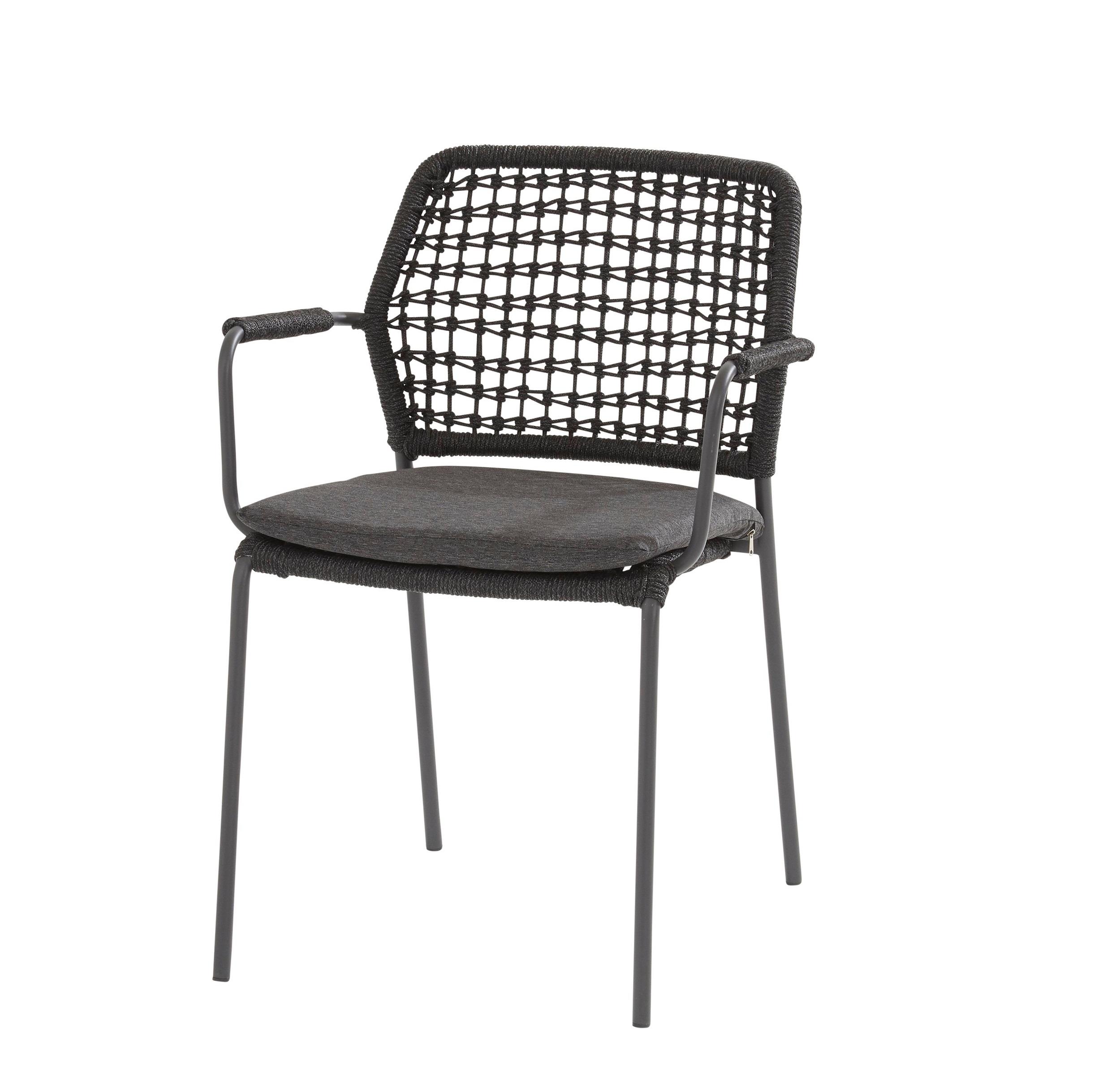modern aluminium and all weather knotted rope weave garden dining chair grey with all weather seat cushions