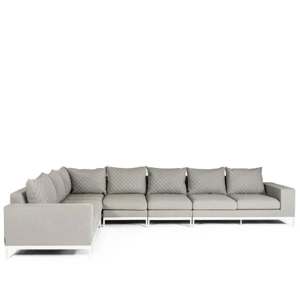 stone coloured modern garden corner sofa lounge set all weather fabric cushions white frame arctic