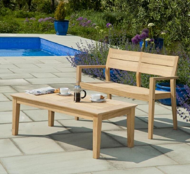 modern garden bench and coffee table roble hardwood seating outdoor
