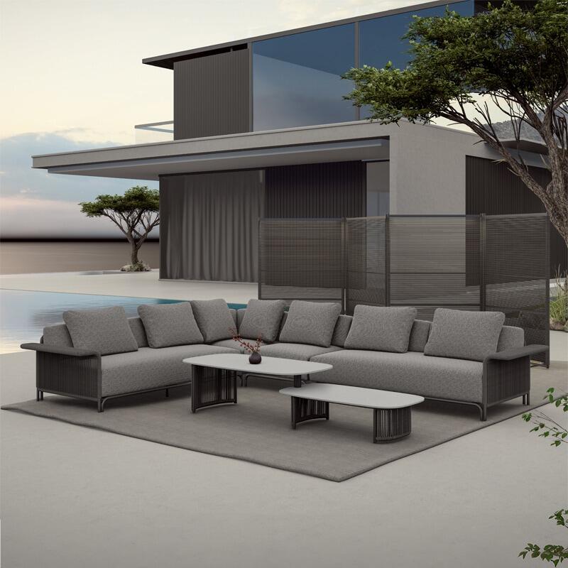 modern rattan weave corner garden sofa modular lounge set medium black grey with all weather cushions hawaii