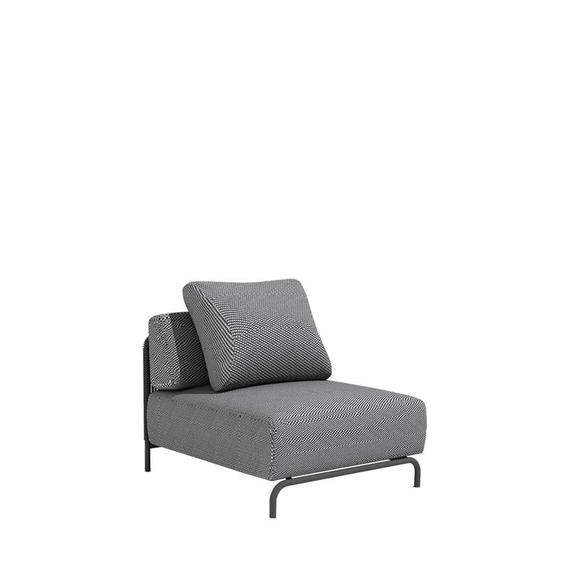 middle modular sofa unit linear all weather rattan weave black with grey all weather cushions
