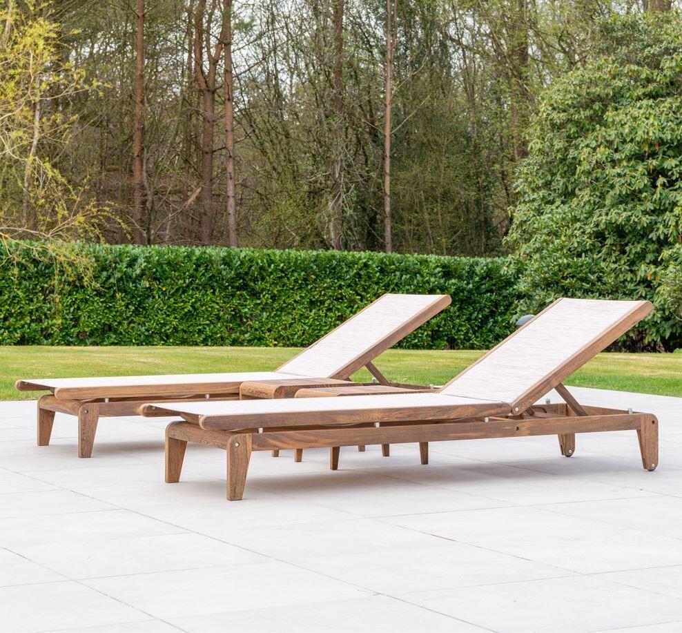 hardwood and sling fabric modern garden sun lounger sunbed outdoor patio pool