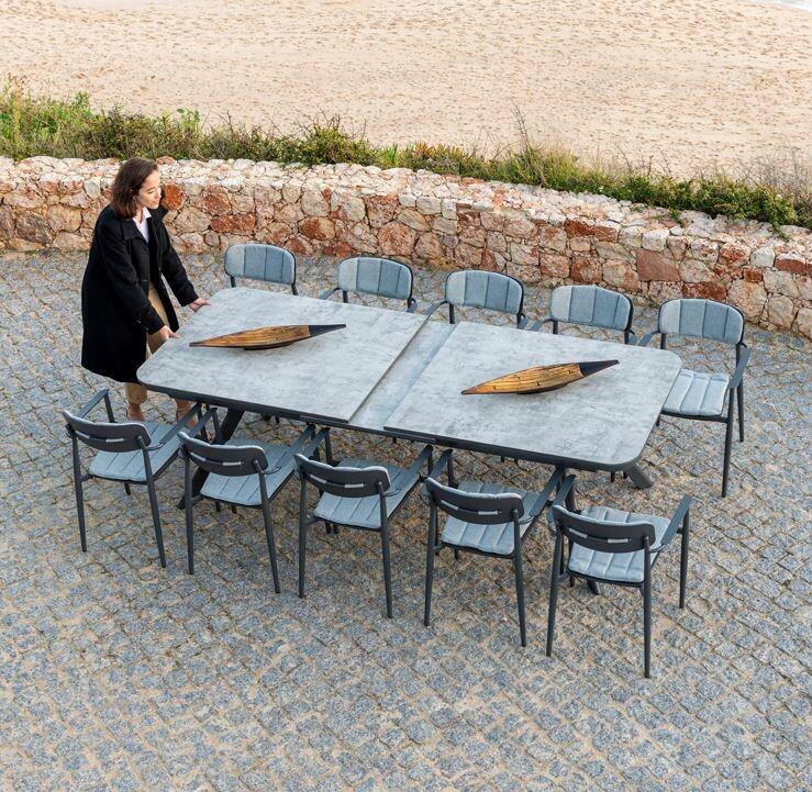 large extending garden dining table metal ceramic grey 10 seater armchairs closed rimini aluminium