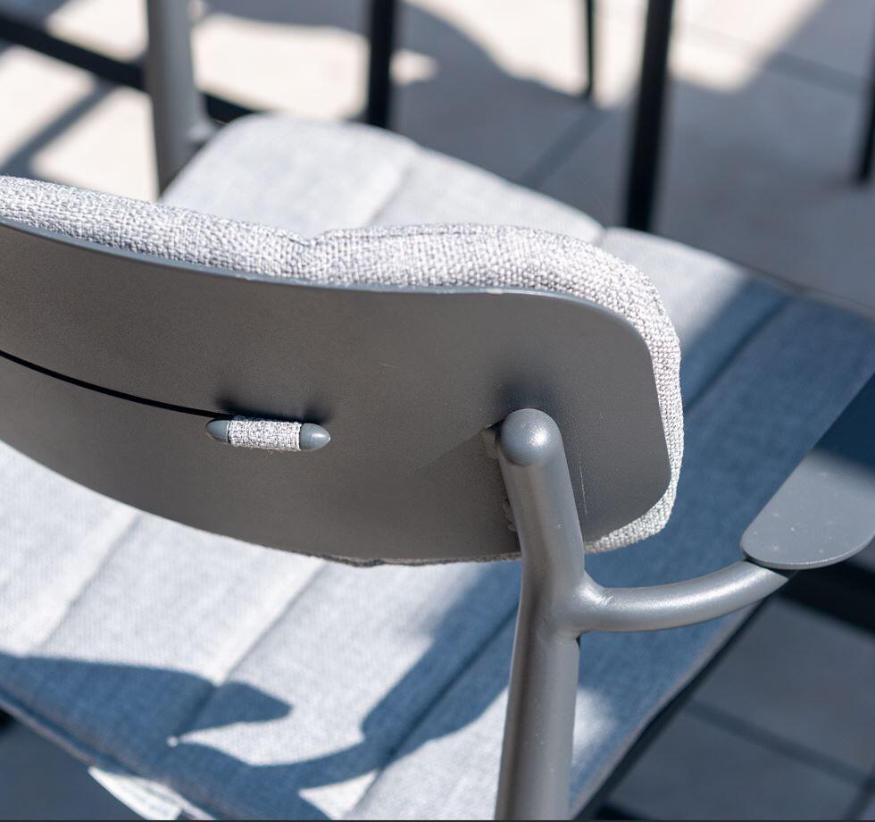detail grey modern metal aluminium garden dining chair patio bistro cafe furniture