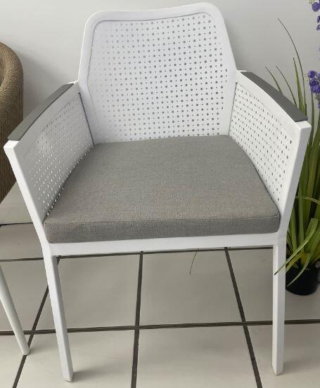 white aluminium modern garden patio dining chair stacking all weather mesh metal matrix