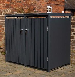 double wheelie bin cover modern grey galvanised steel outdoor garden use