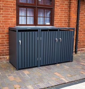 triple wheelie bin cover house garden outdoor storage grey galvanised steel