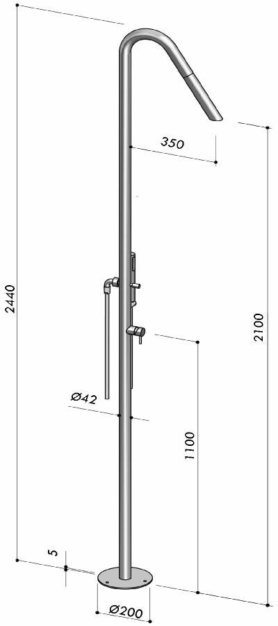 dimensions of outdoor garden shower floor mounted 316 marine grade stainless steel