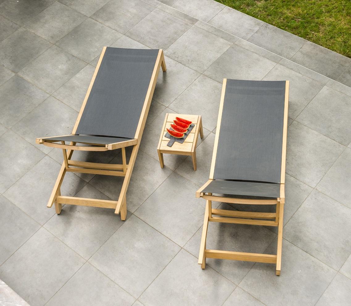 textilene and roble hardwood garden sun loungers or sunbeds modern grey sling fabric for pools