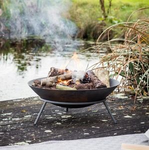 garden firepit cast iron black modern fire bowl brazier outdoor patio use idbury