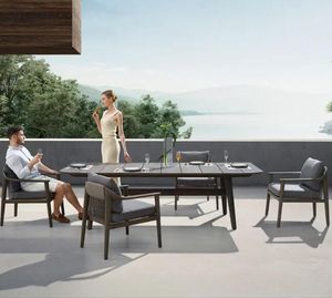 teak garden dining set large outdoor patio table and dining chairs dark stained hardwood leo all weather cushions