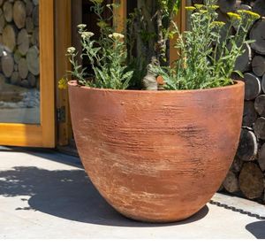 garden planter large modern outdoor resin pot etched terracotta