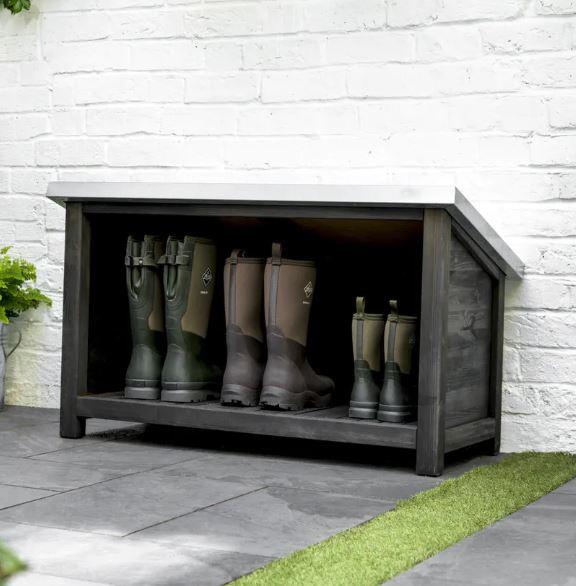 welly boot store for garden and outdoor use in weatherproof blackened hardwood