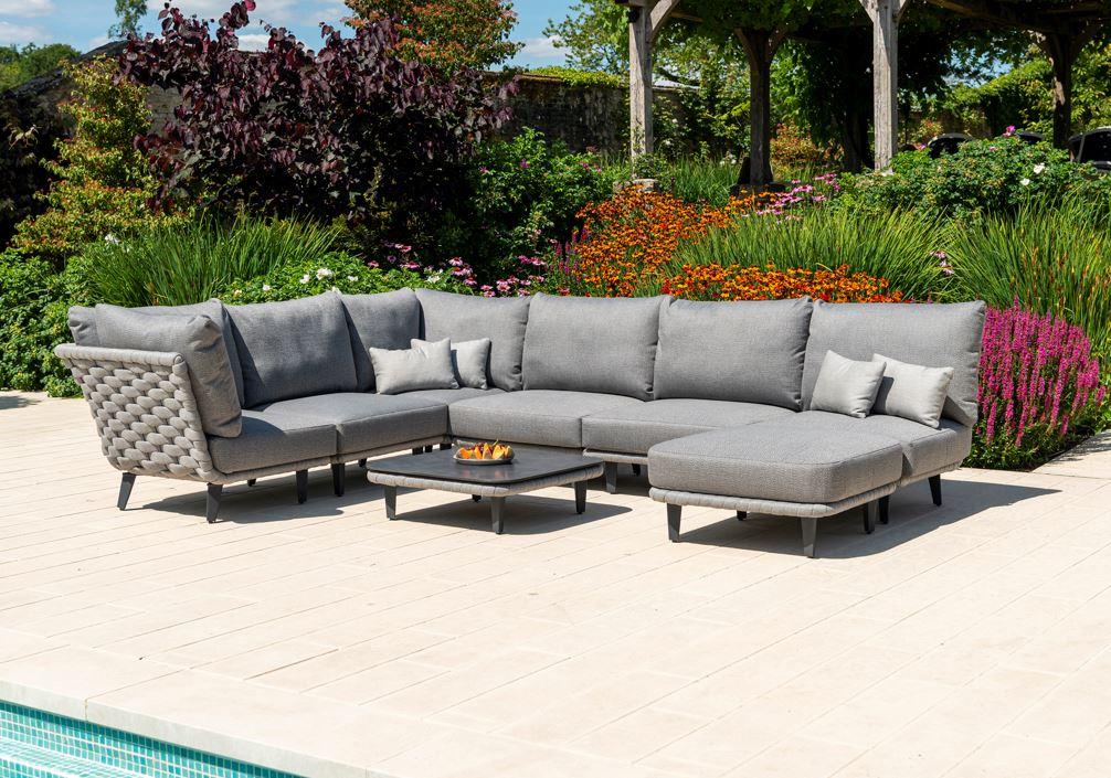 outdoor weatherproof corner sofa set with aluminium frame in light grey