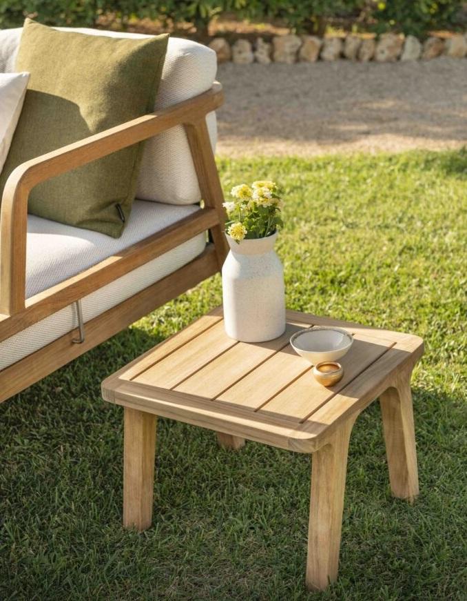 teak side table and modular garden sofa end unit detail