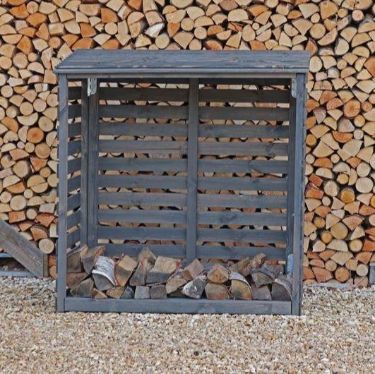 grey garden log store in FSC treated and painted pine wood