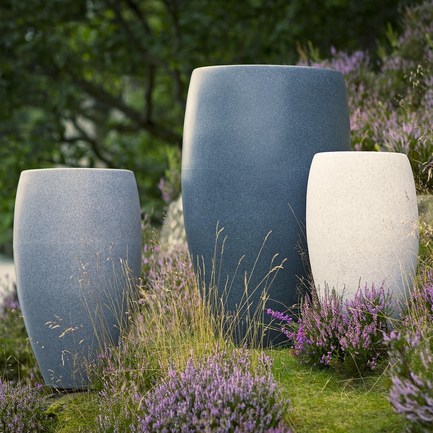 group of 3 plastic garden planters in high quality uk made contemporary design grey granite and marble effect finish