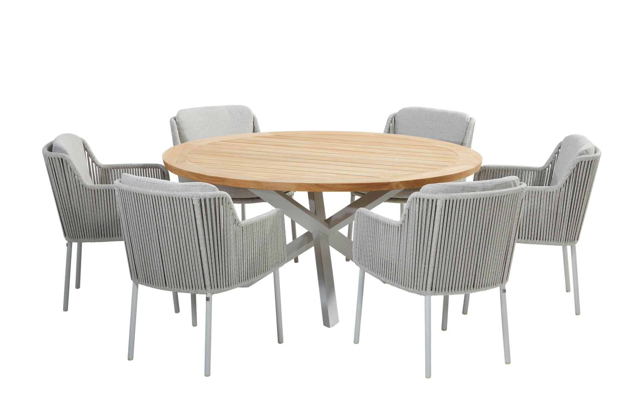 rope weave garden dining chair in light grey with aluminium legs