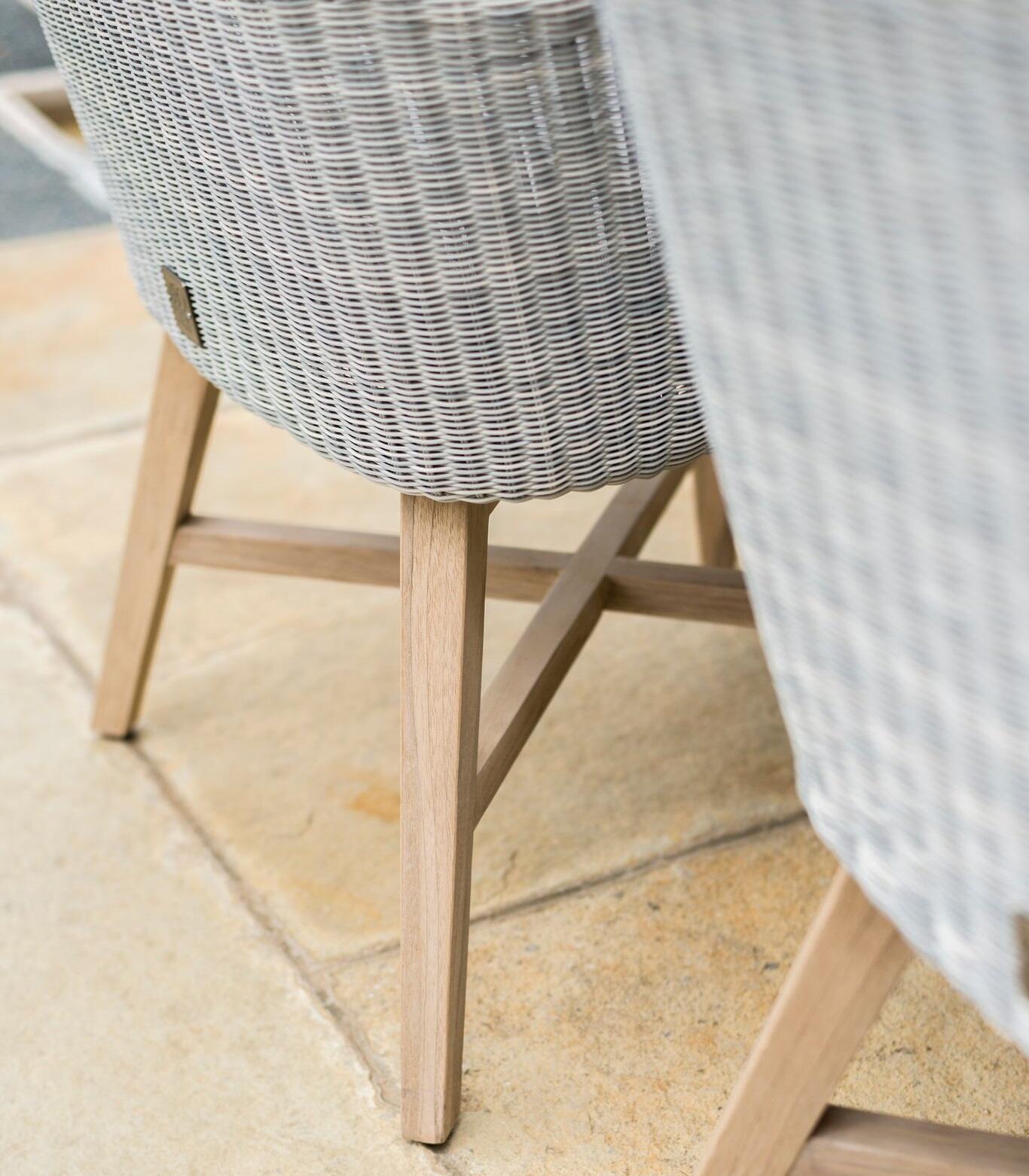 ice grey rattan hularo weave garden patio dining chair with teak legs