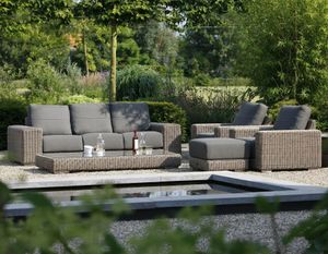 All weather wicker garden lounge set with footstool and coffee table