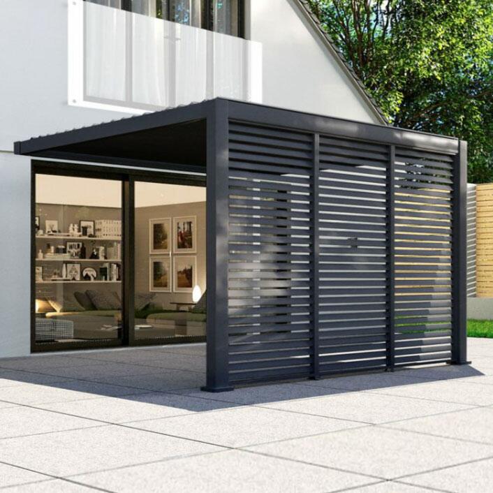 wall mounted garden pergola gazebo grey aluminium metal modern outdoor waterproof