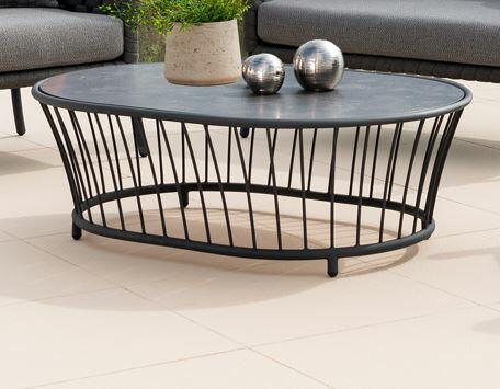 modern oval garden coffee table aluminium metal grey hpl top cordial