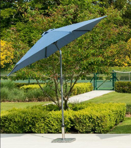 garden parasols with aluminium poles and tilt mechanism in 3 colours blue jade and ochre