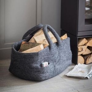natural wool felt indoor home storage basket or log basket grey modern design