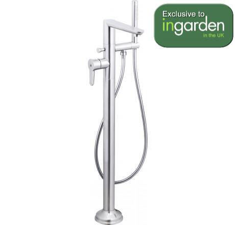 outdoor floor mounted bath or hot tub tap with hand held shower