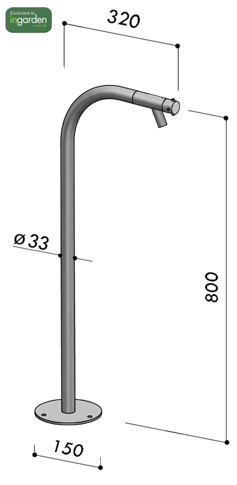 floor mounted outdoor garden tap 316 marine grade stainless steel dimensions