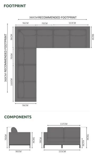 footprint dimensions of L shape corner outdoor garden lounge sofa set 5 pieces