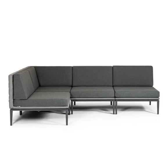 grey compact modern garden corner sofa lounge set in all weather sunbrella fabric quilted excel
