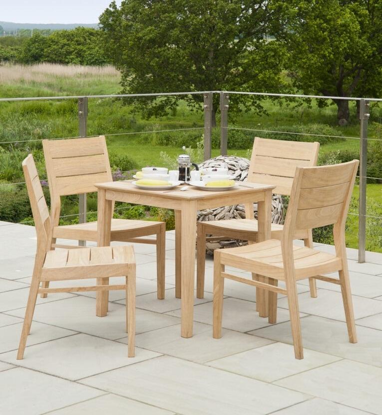 4 seater roble hardwood modern garden dining table and armless dining chairs