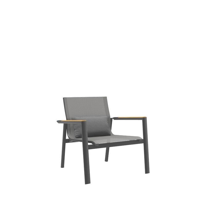 grey garden armchair aluminium metal and sling fabric outdoor seating weatherproof aspen