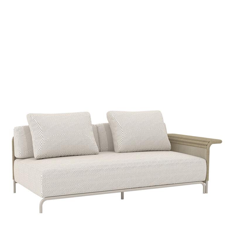 modern linear rattan weave modular garden sofa left 2 seater unit all weather cushions hawaii white sand ivory