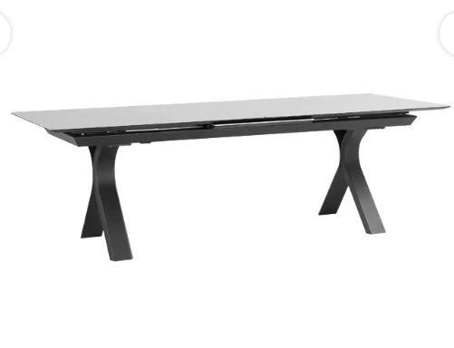 grey extending garden dining table modern patio grey metal aluminium ceramic top linear