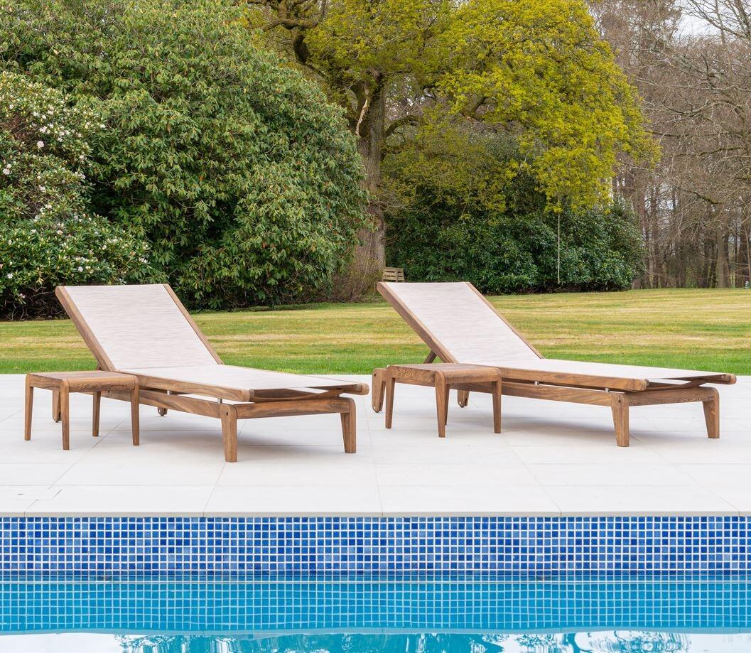 sun lounger sunbed garden patio pool loungers acacia hardwood sling fabric outdoor modern bolney