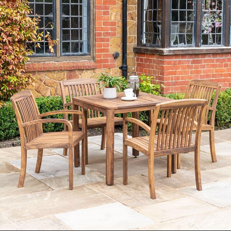 4 6 and 10 seater garden dining set options modern acacia hardwood table and armchairs bolney