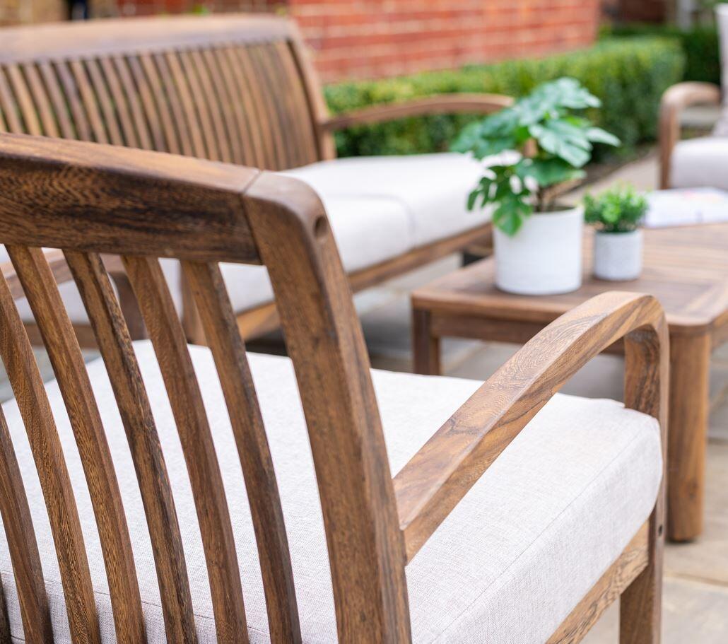detail garden armchair hardwood patio lounge seating acacia wood bolney