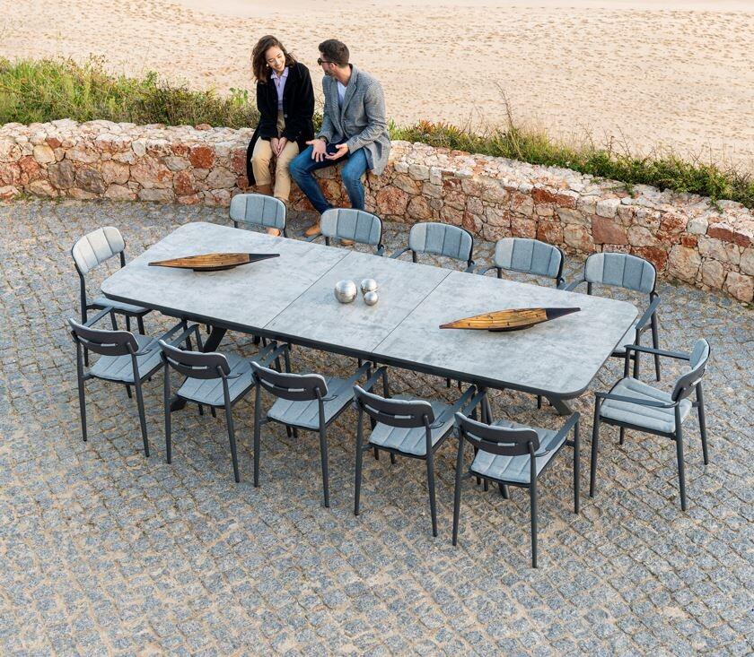 large extending garden dining table metal ceramic grey 10 seater armchairs rimini aluminium open