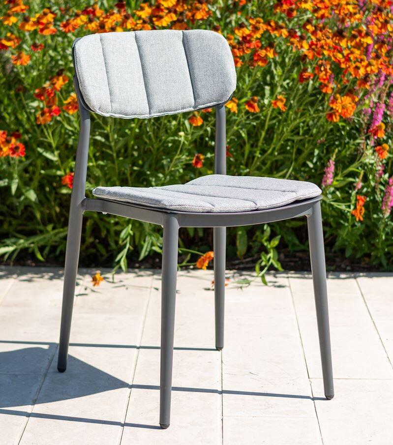 garden side chairs bistro cafe metal grey aluminium weatherproof cushions rimini