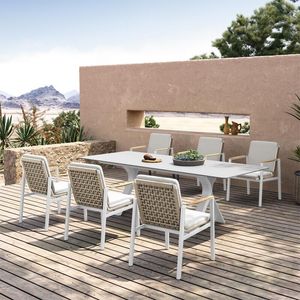 6 seater garden dining set aluminium table rope weave chairs lunar linear all weather patio outdoor sets