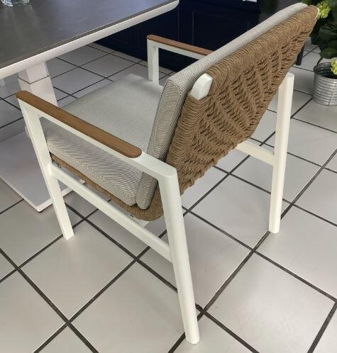 white aluminium garden patio dining chairs rope weave metal all weather cushions lunar