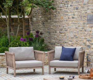 garden armchairs or lounge chairs in acacia hardwood with cushions modern lounge patio outdoor furniture