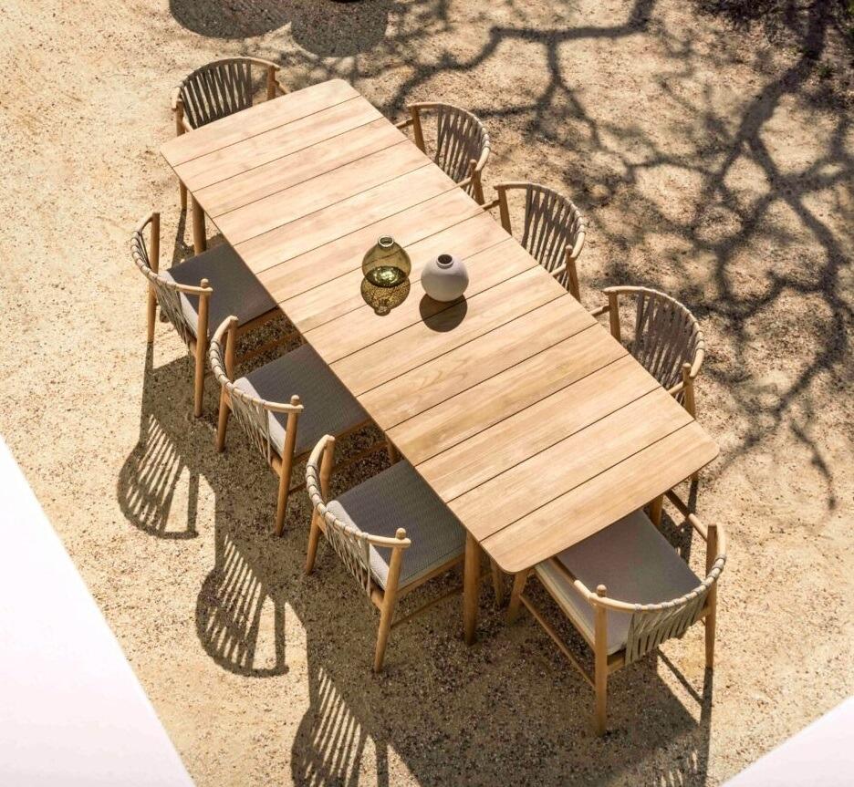 8 seater teak garden dining set 270 cm table and curved back armchairs noa all weather cushions