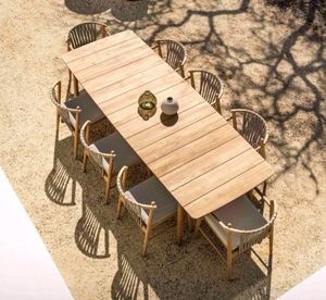 8 seater teak garden dining set 270 cm table and curved back armchairs noa all weather cushions
