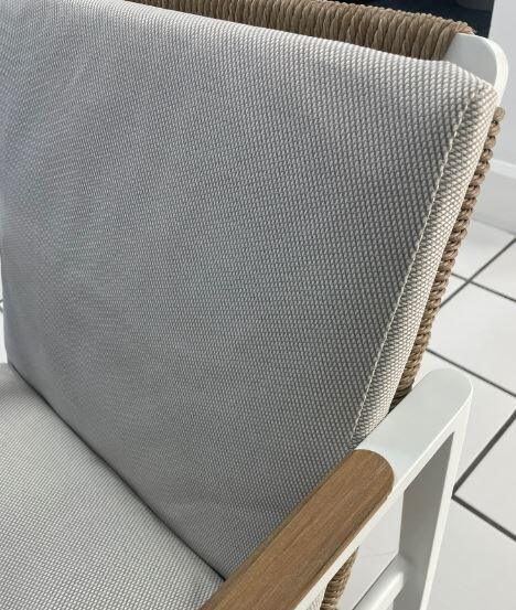garden dining chairs lunar aluminium rope weave and all weather fabric patio seating white ivory natural detail