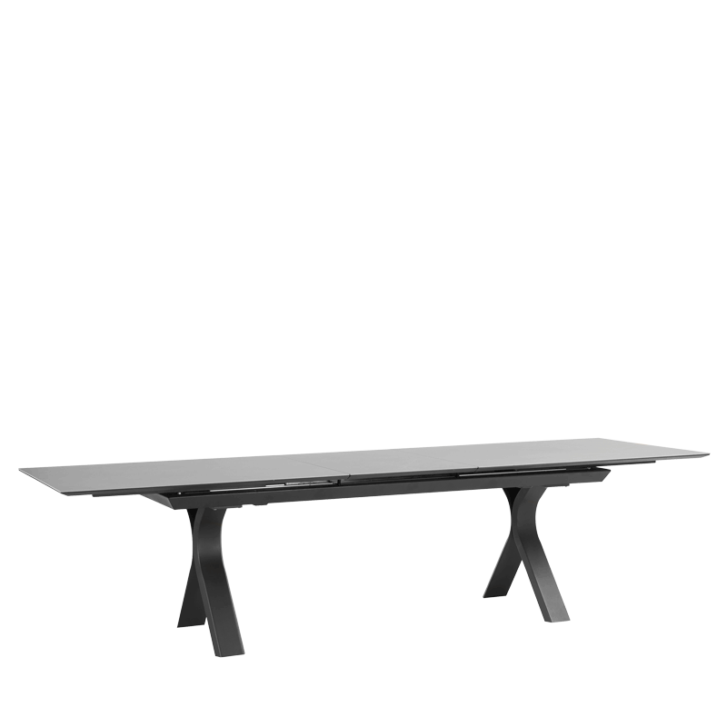extending outdoor garden dining table linear grey metal modern