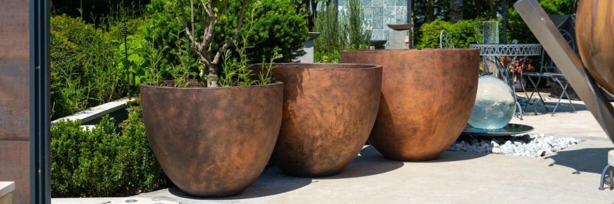 Supremely Large Copper Patina Effect Resin Garden Planters